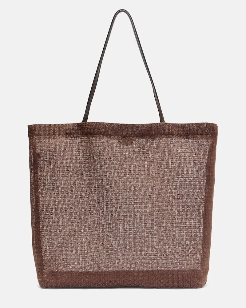 The Row Tote Bag Barn aus Mesh mit Leder Braun