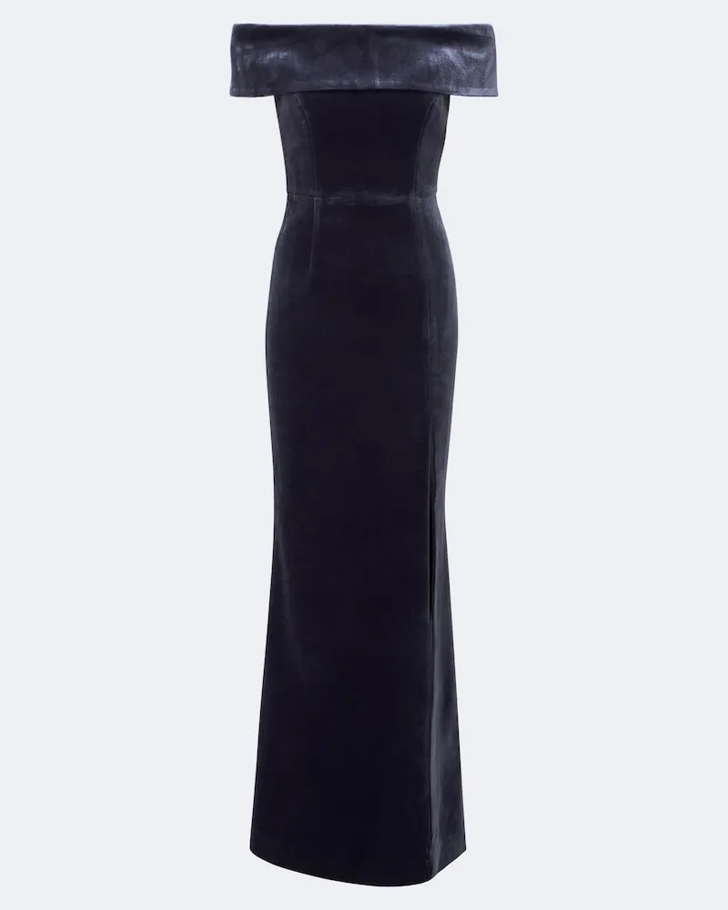 Rebecca Vallance Off-Shoulder-Robe Solana aus Samt Blau