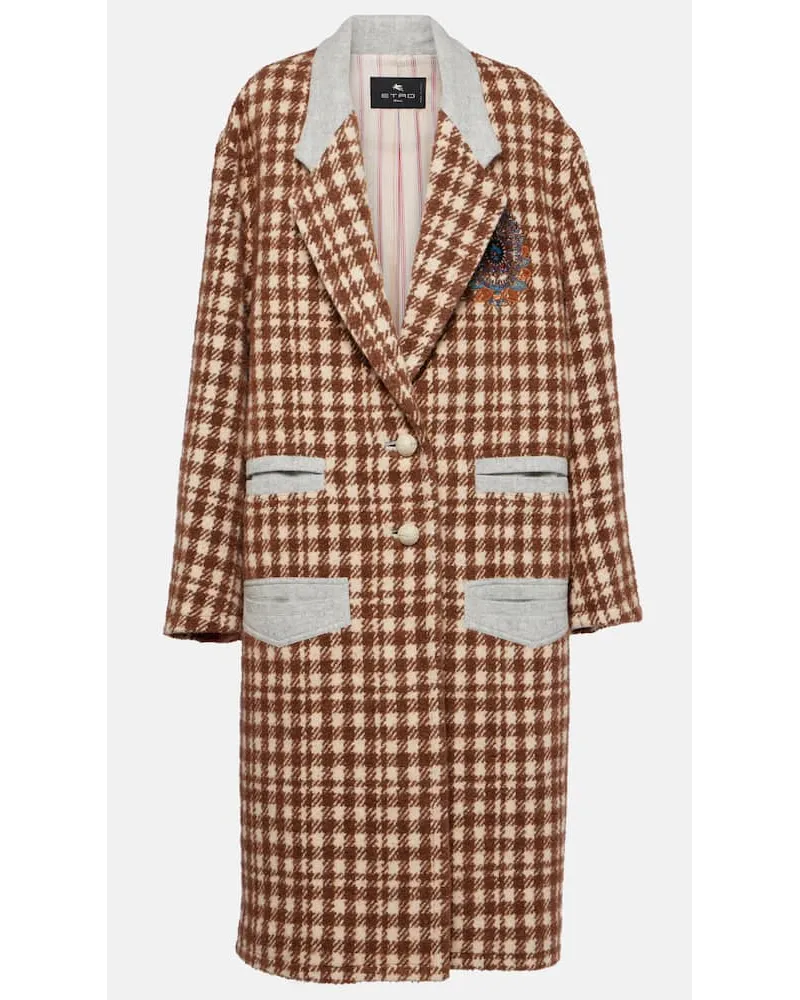 Etro Bestickter Mantel aus einem Wollgemisch Braun