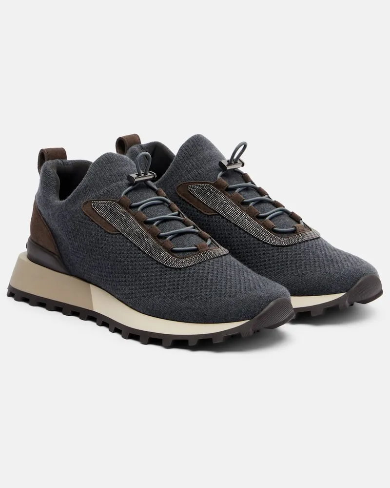Brunello Cucinelli Sneakers Runner mit Veloursleder Grau
