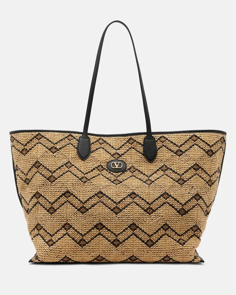 Valentino Garavani Tote Bag VLogo Large aus Raffiabast Beige