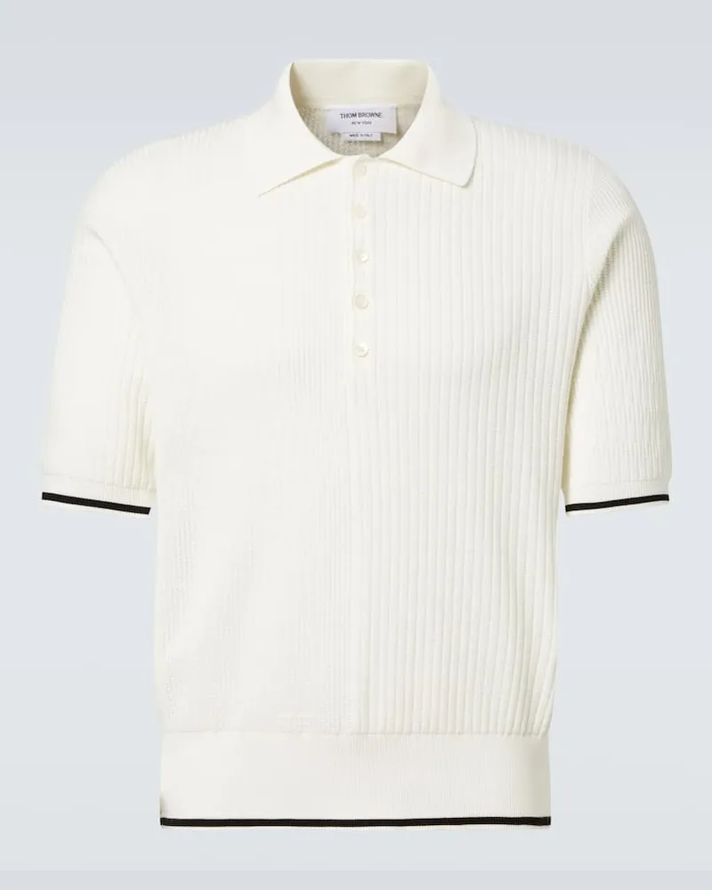 Thom Browne Polohemd 4-Bar aus Baumwoll-Piqué Weiß