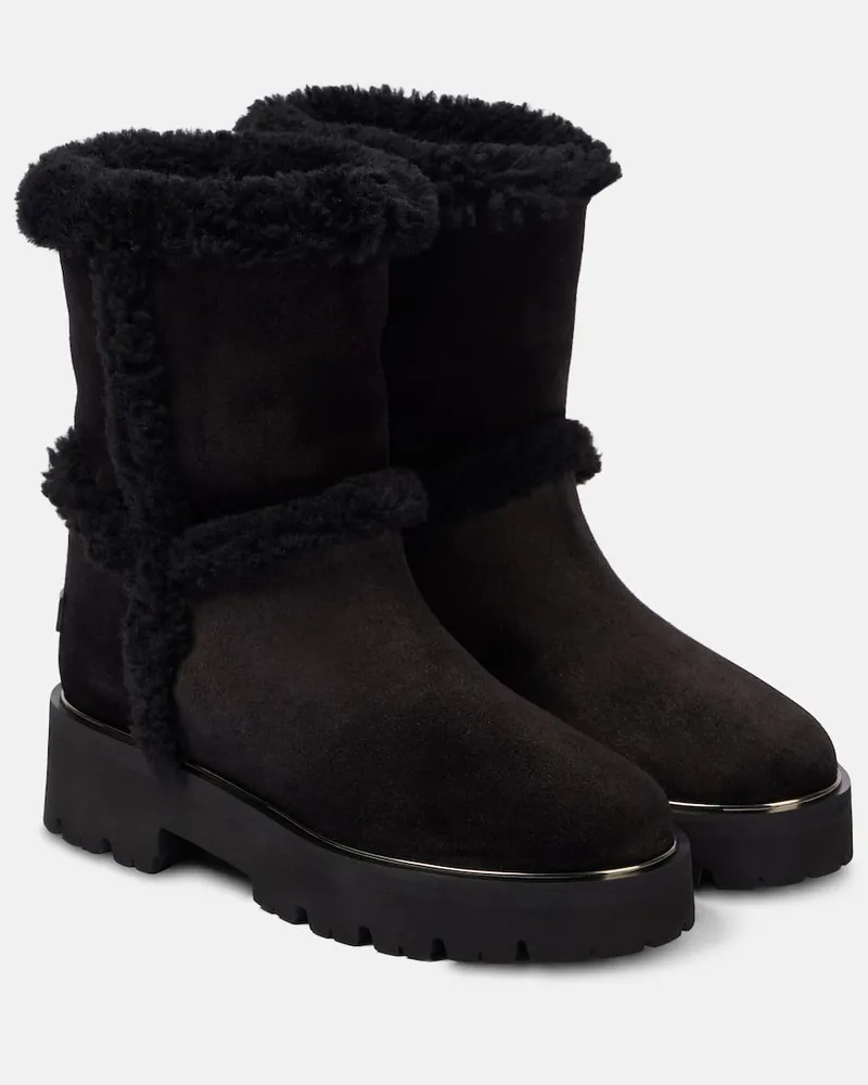 Aquazzura Stiefel Teddi aus Veloursleder mit Shearling Schwarz