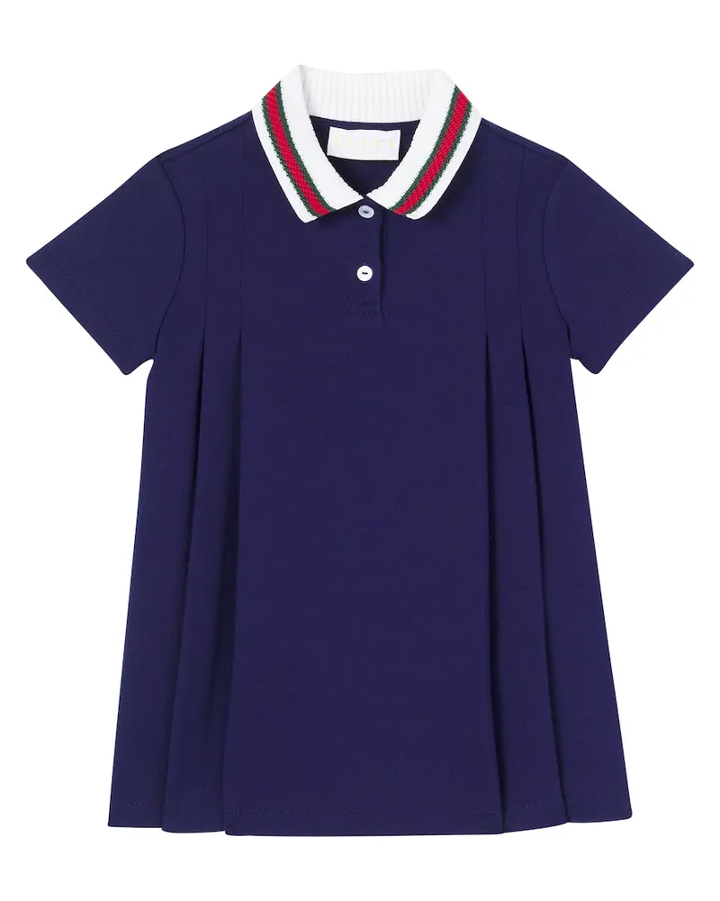 Gucci Baby Kleid Web Stripe aus Baumwolle Blau