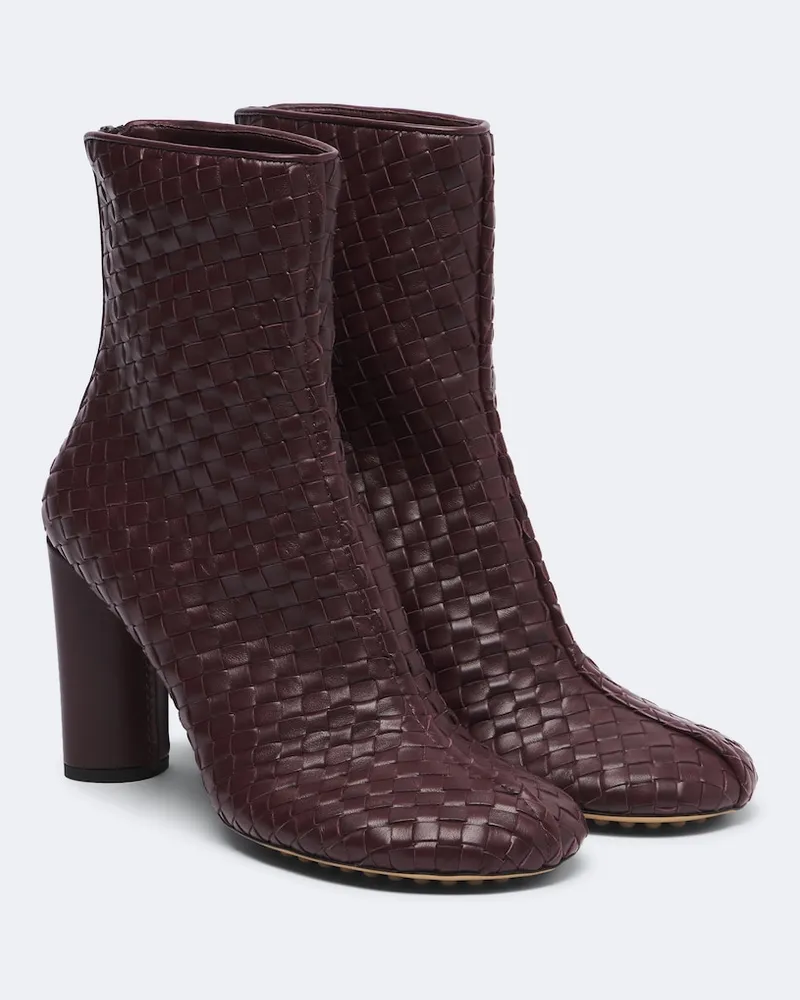 Bottega Veneta Ankle Boots Intrecciato aus Leder Burgunderrot