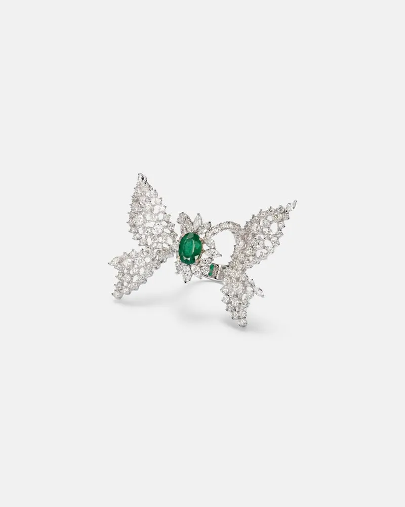 YEPREM Ring Reign Supreme aus 18kt Weißgold mit Diamanten und Smaragd Silber