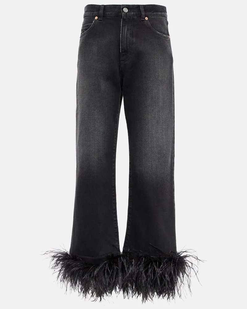 Valentino Garavani High-Rise Wide Jeans mit Federn Schwarz