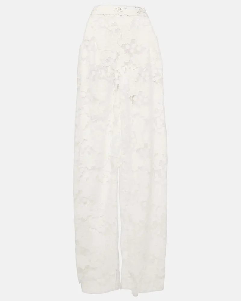 Oscar de la Renta Weite High-Rise-Hose aus Spitze Weiß