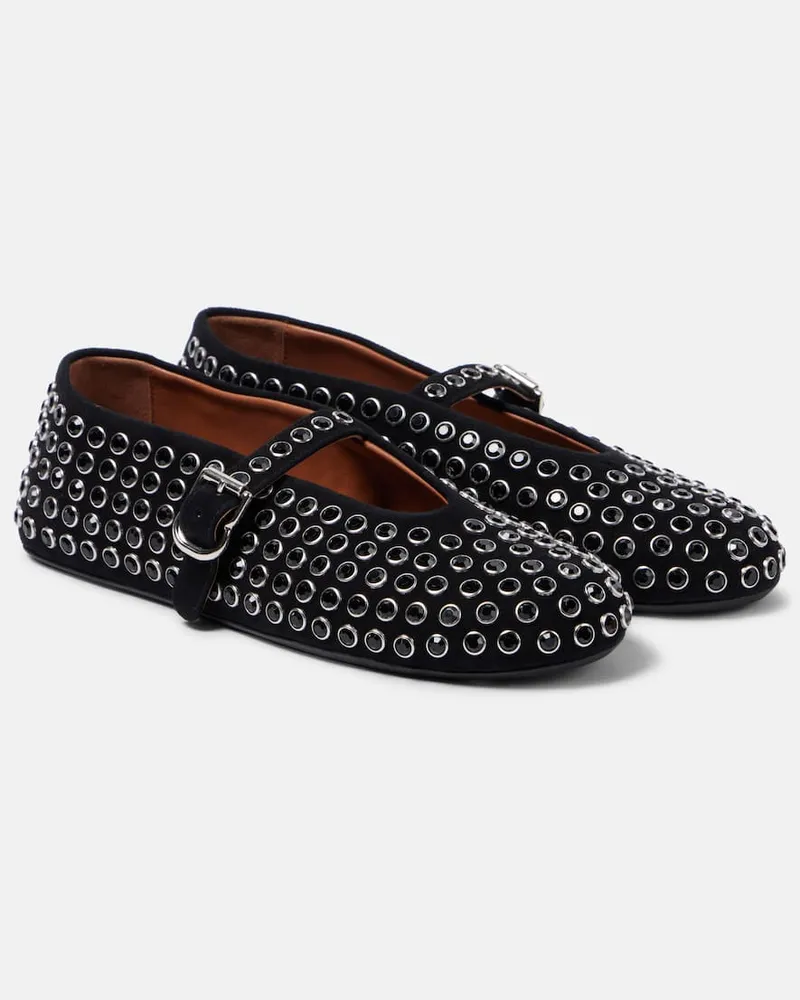 Alaïa Alaïa Ballerinas aus Veloursleder mit Kristallen Schwarz