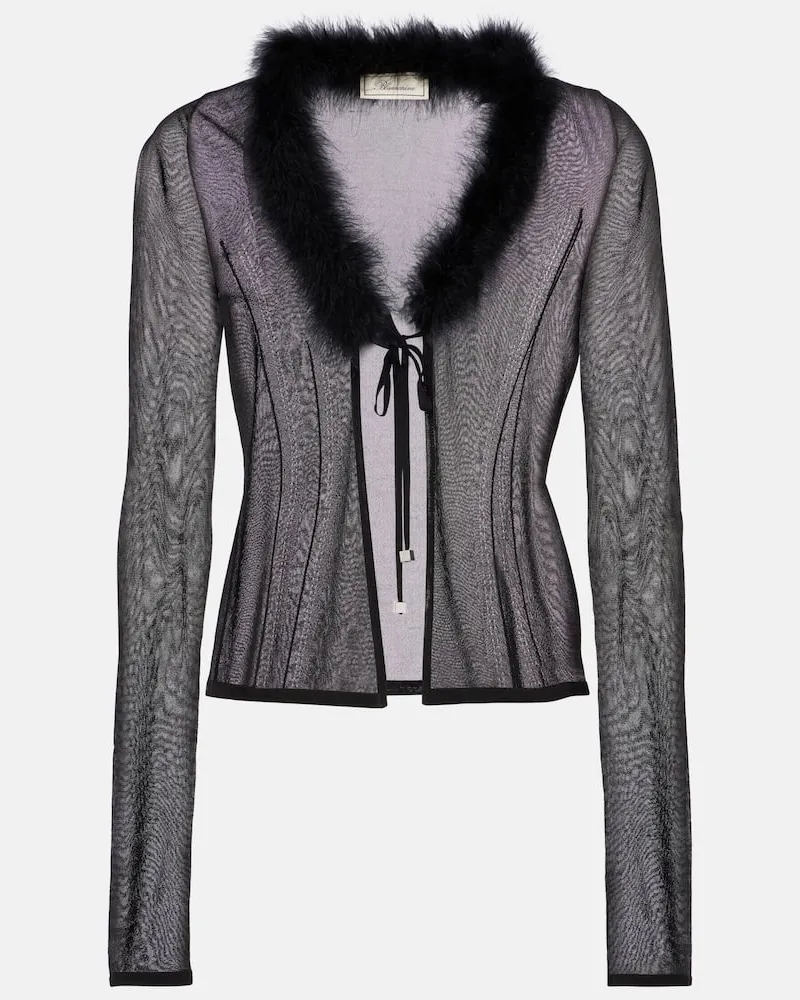Blumarine Cardigan mit Federn Schwarz