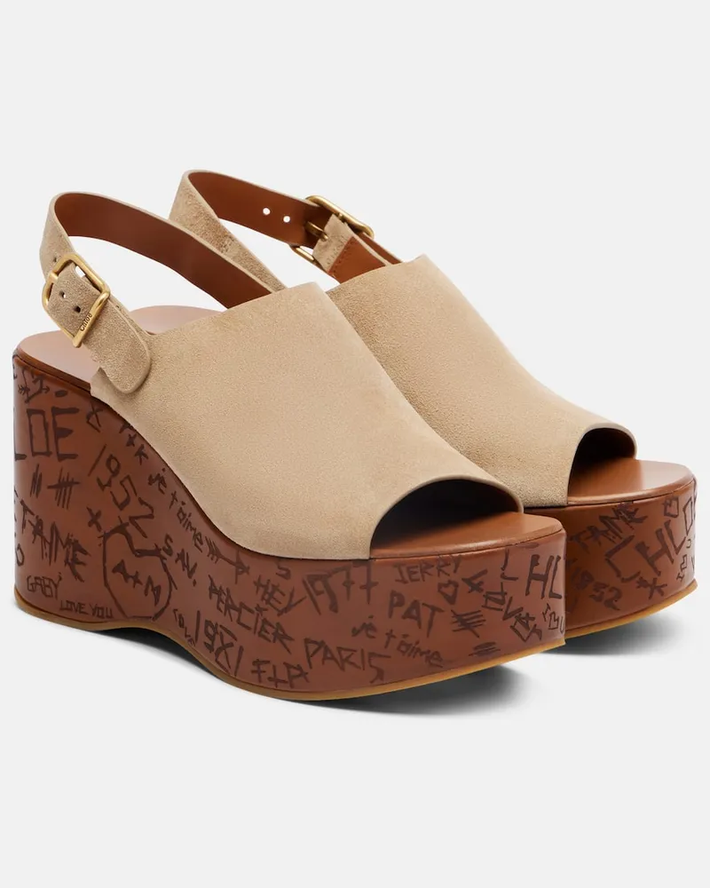 Chloé Chloé Wedge-Sandalen Maxime 80 aus Veloursleder Beige
