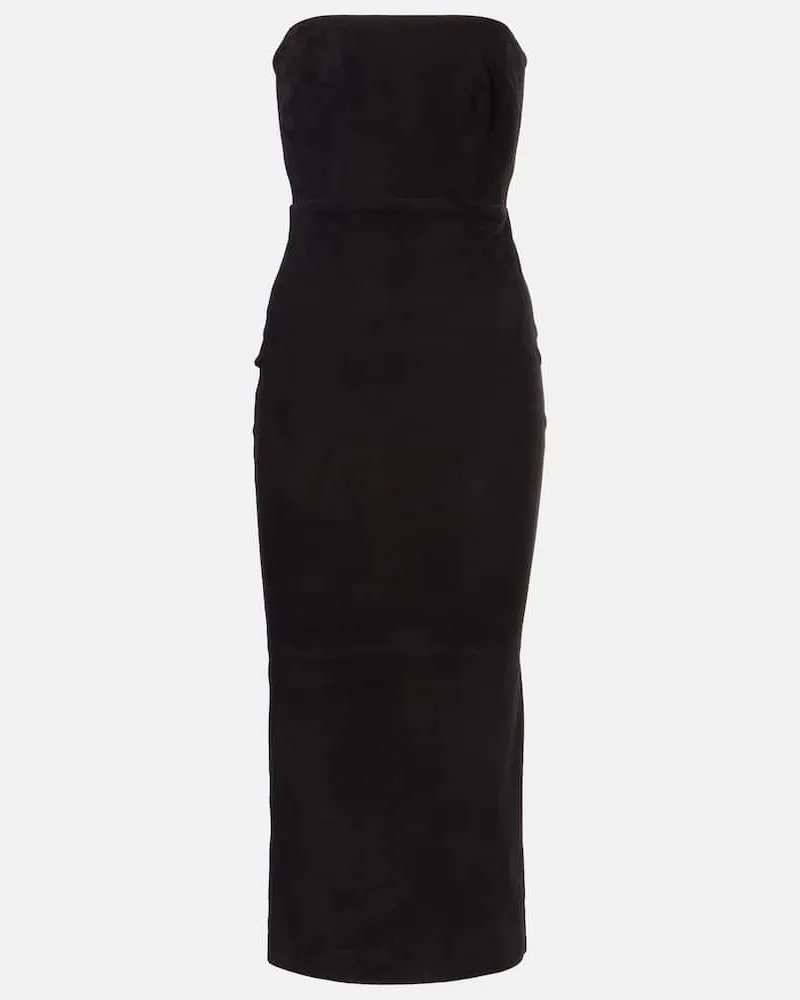 Alex Perry Midikleid aus Veloursleder Schwarz