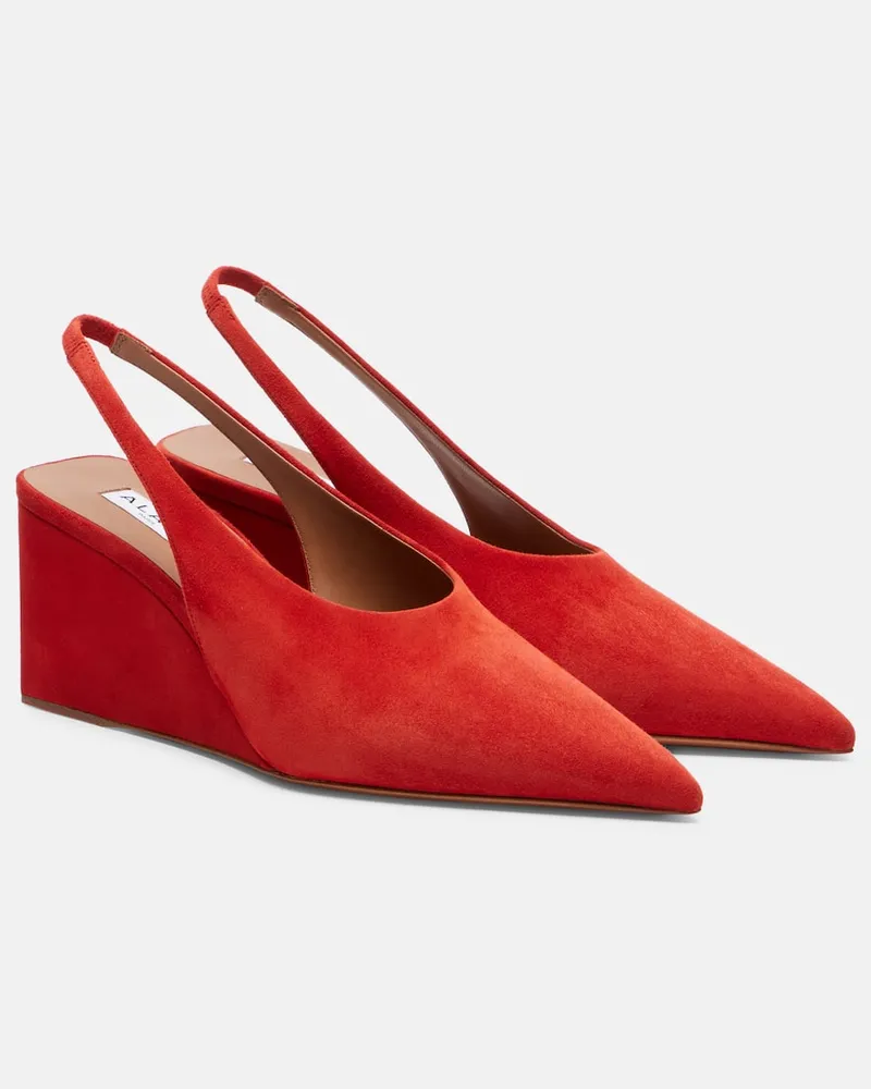 Alaïa Alaïa Slingback-Wedges Cube aus Veloursleder Orange