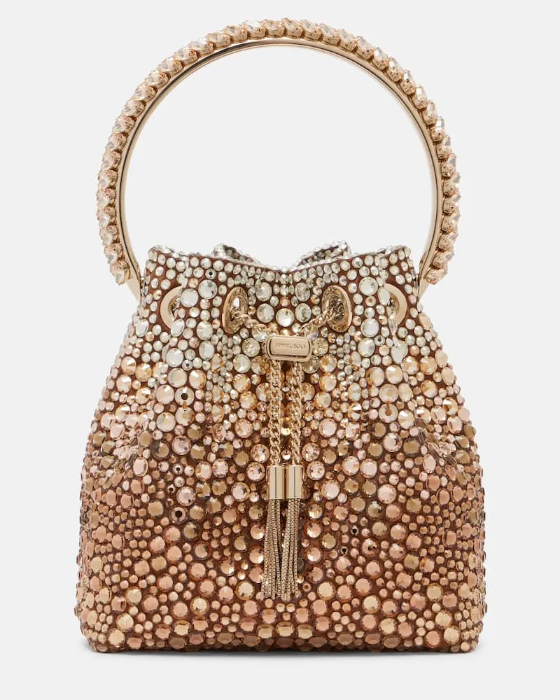 Jimmy Choo Bucket-Bag Bon Bon Small aus Satin mit Kristallen Gold