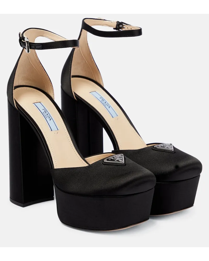 Prada Plateau-Pumps aus Satin Schwarz