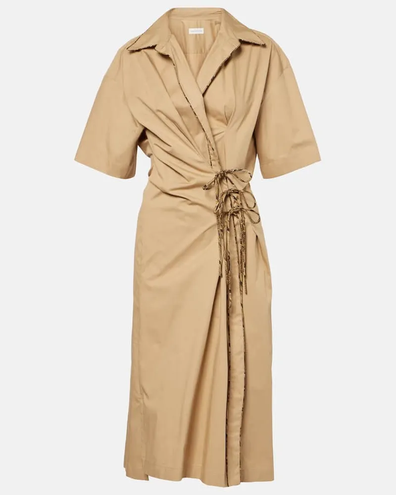 Dries van Noten Wickelkleid aus Baumwolle Beige