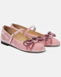 Mach & Mach Mary-Jane-Ballerinas Double Bow aus Samt Pink