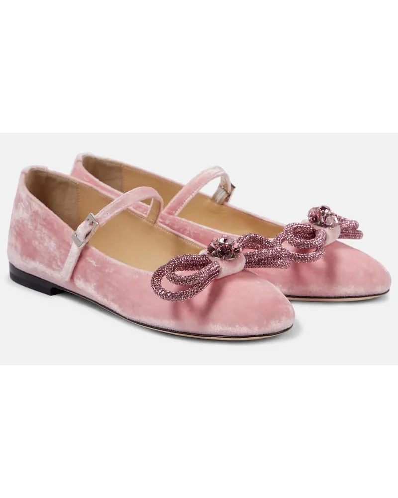 Mach & Mach Mary-Jane-Ballerinas Double Bow aus Samt Pink