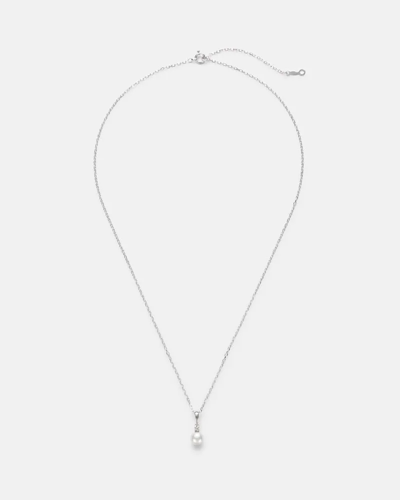 Mikimoto Halskette aus 18kt Weißgold mit Diamant und Akoyaperle Silber