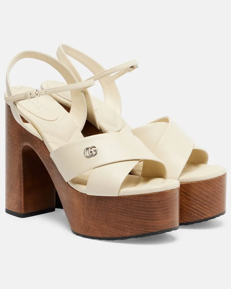 Gucci Plateausandalen Double G aus Leder Weiß