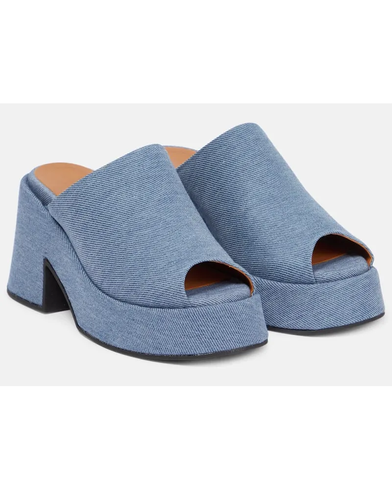 Ganni Plateau-Pantoletten Holly aus Denim Blau