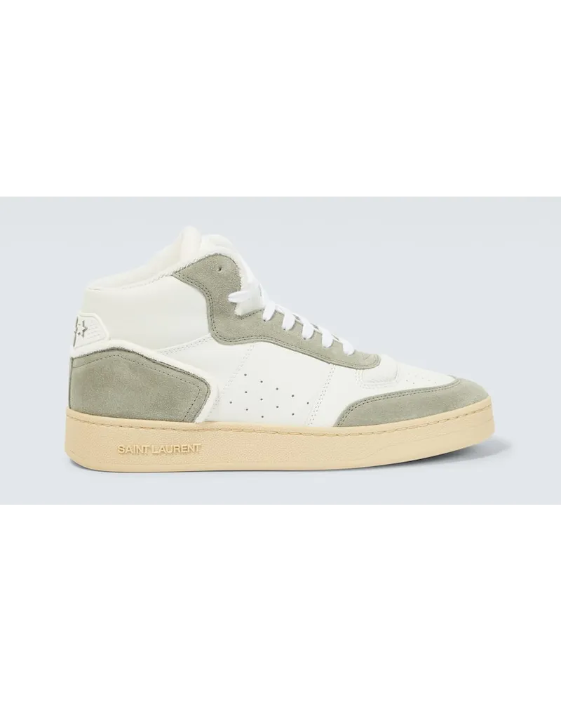 Saint Laurent High-Top Sneakers SL/80 mit Veloursleder Weiss