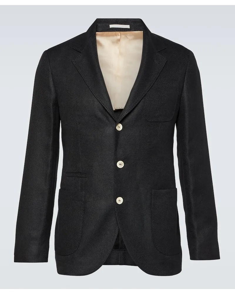 Brunello Cucinelli Blazer aus Leinen, Wolle und Seide Schwarz