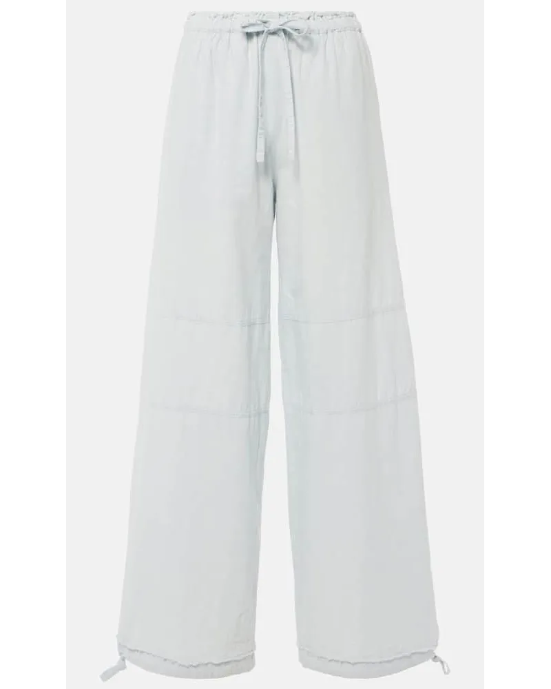 Acne Studios Weite Mid-Rise Hose aus Baumwolle und Leinen Blau