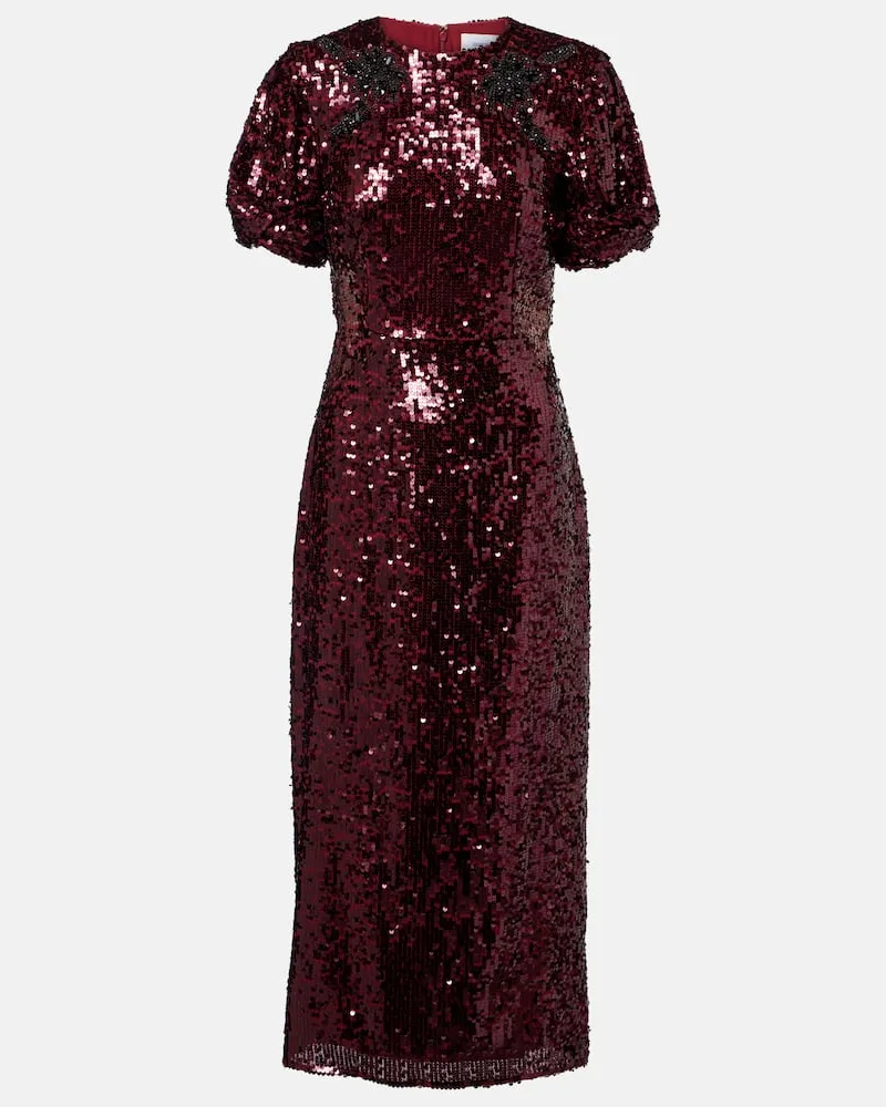 Erdem Midikleid mit Pailletten Burgunderrot