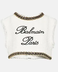 Balmain Cropped-Top aus Tweed Weiss