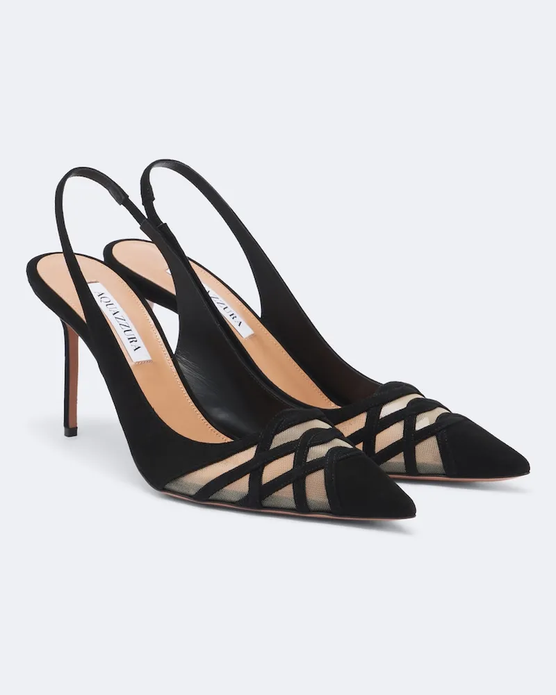 Aquazzura Slingback-Pumps Perfect Match aus Veloursleder Schwarz