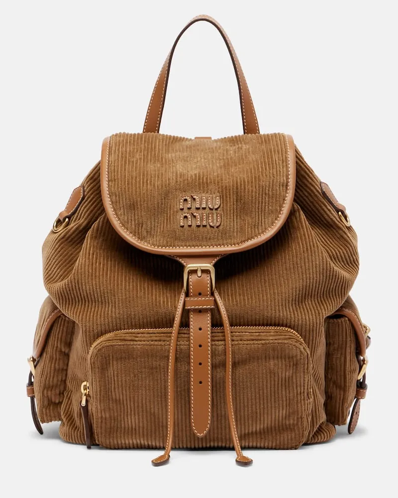 Miu Miu Rucksack aus Cord mit Leder Braun