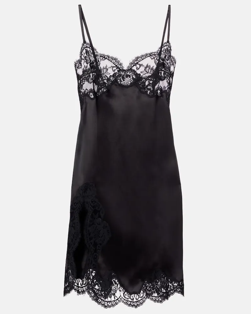 Dolce & Gabbana Slipdress aus Satin mit Spitze Schwarz