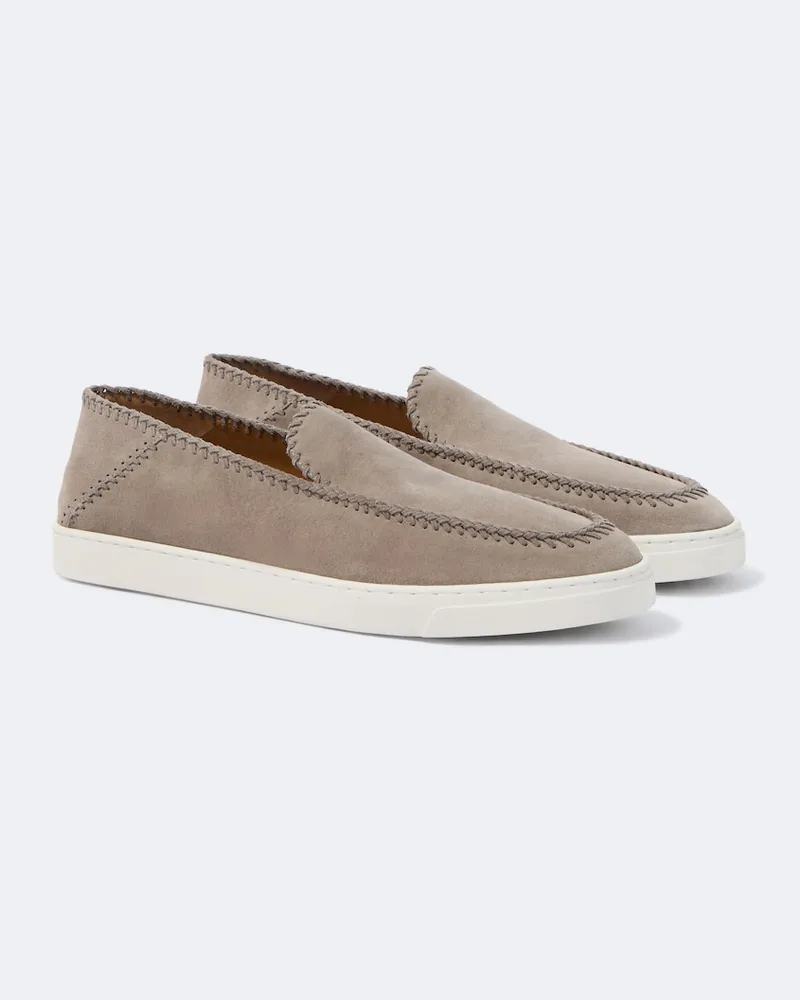 Giorgio Armani Slip-Ons aus Veloursleder Grau
