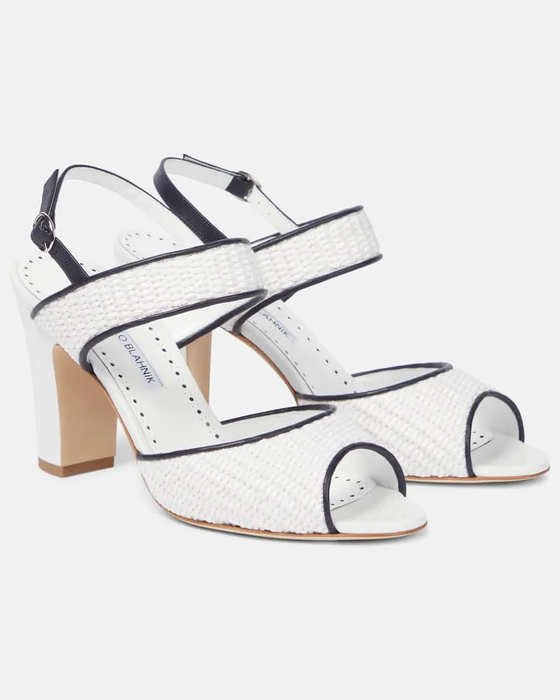 Manolo Blahnik Sandalen Khiko 90 aus Raffiabast mit Leder Weiß