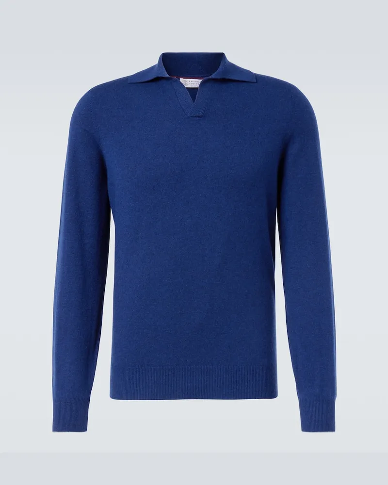Brunello Cucinelli Polopullover aus Kaschmir Blau