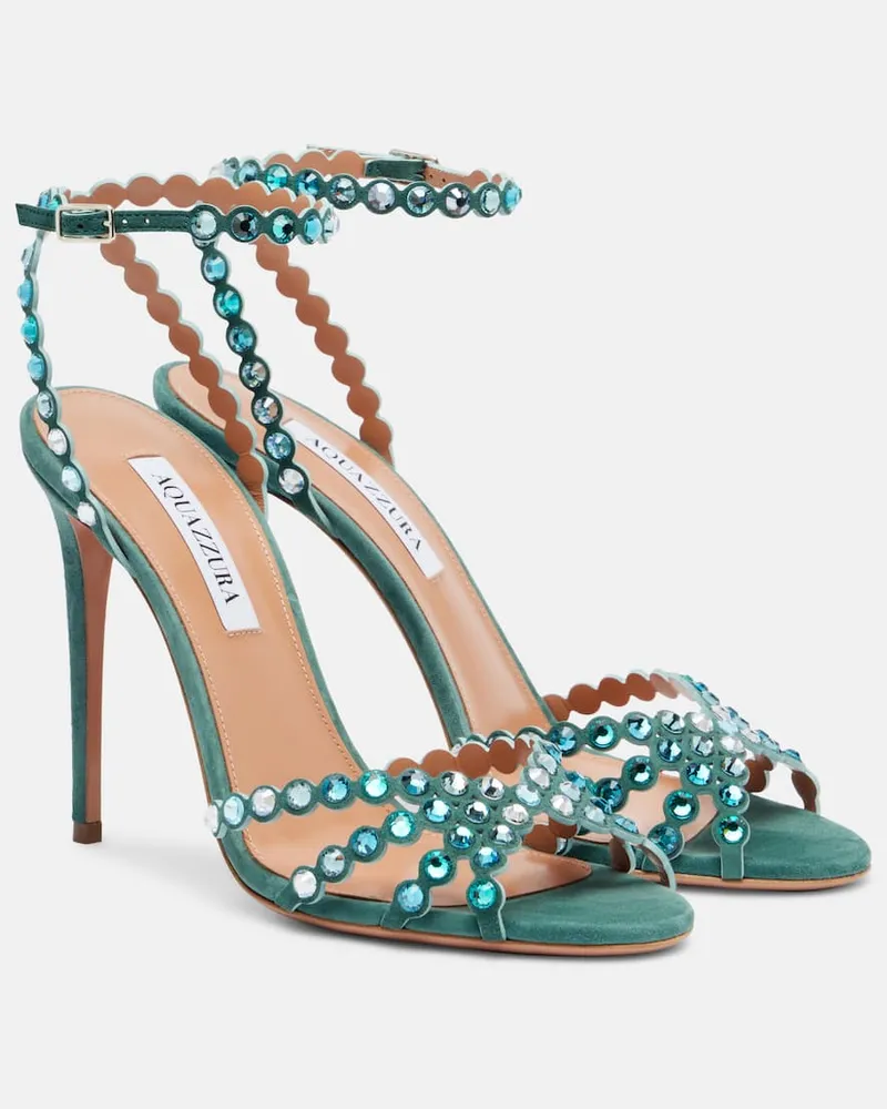 Aquazzura Verzierte Sandalen Tequila 105 aus Veloursleder Blau
