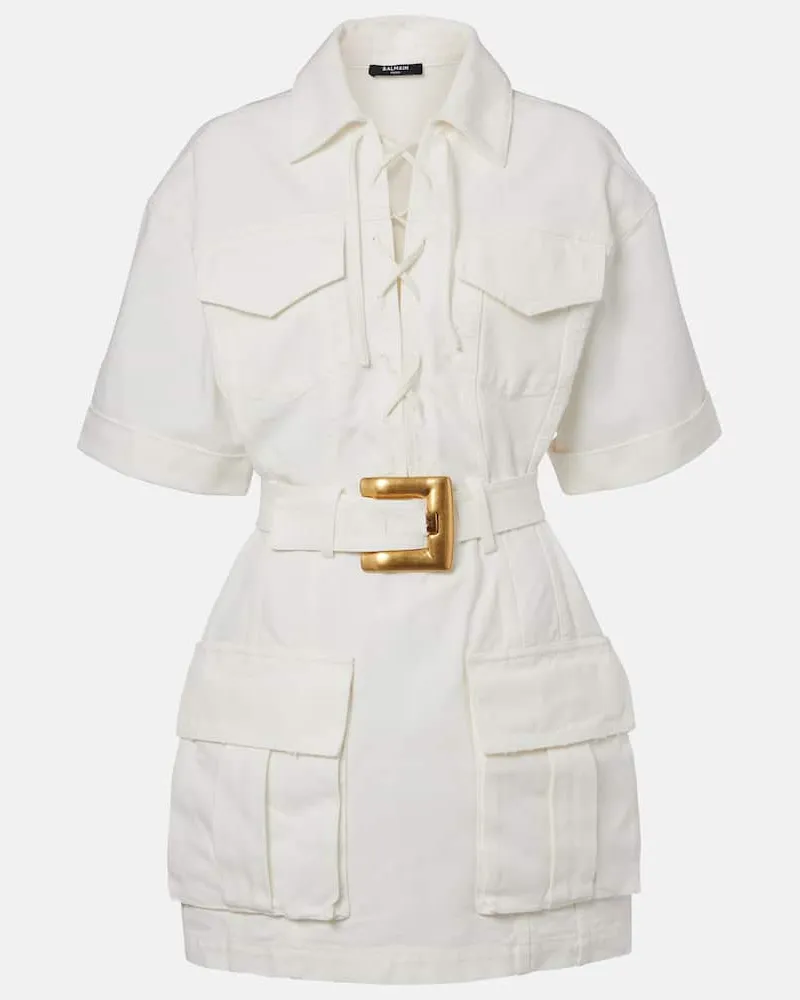 Balmain Hemdblusenkleid aus Baumwoll-Canvas Weiß