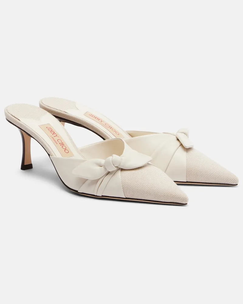 Jimmy Choo Mules Livi aus Canvas mit Leder Weiß