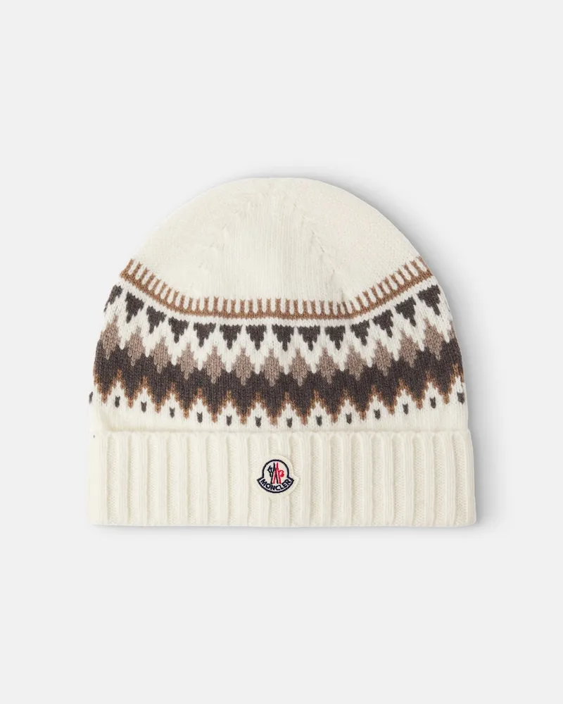 Moncler Beanie Fair Isle aus Schurwolle Weiß