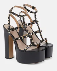 Valentino Garavani Plateausandalen Rockstud aus Leder Schwarz