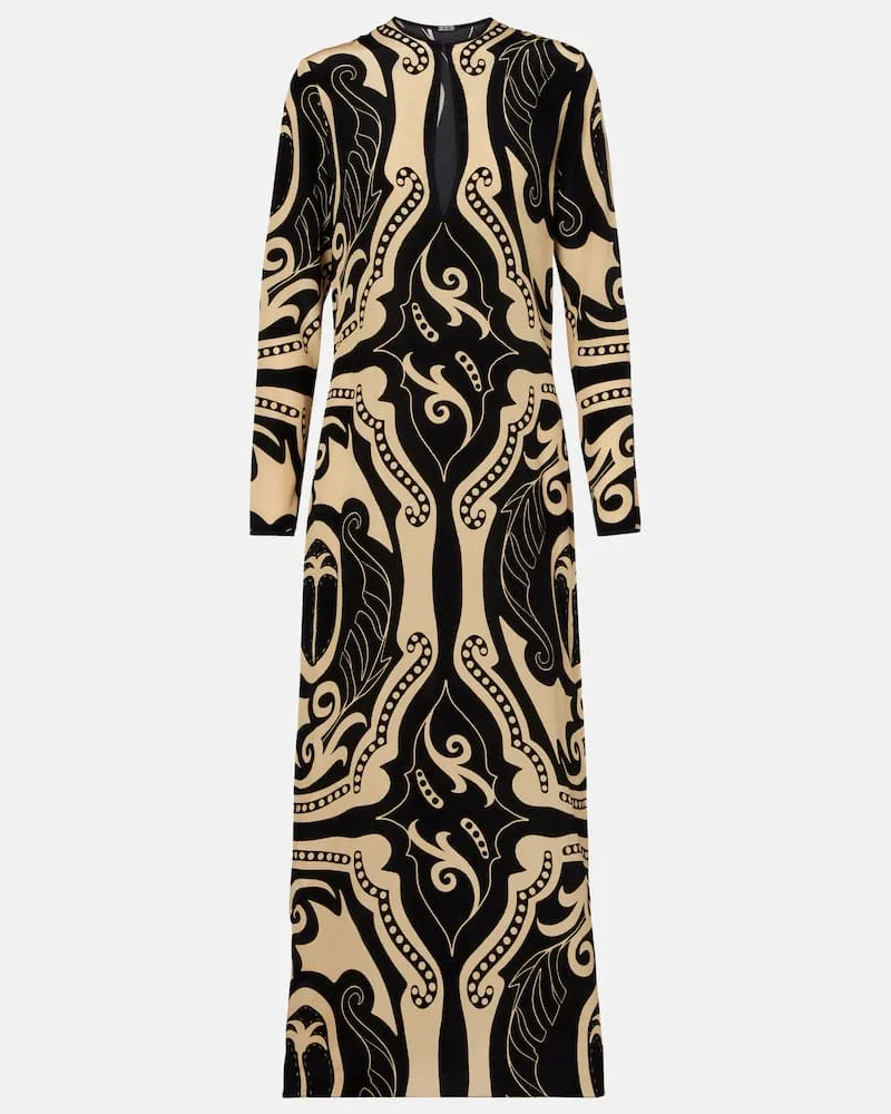 Johanna Ortiz Bedrucktes Maxikleid aus Seide Schwarz
