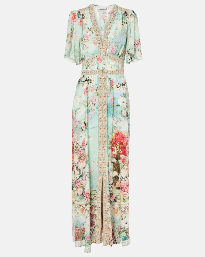 Camilla Verziertes Maxikleid aus Seide Multicolor
