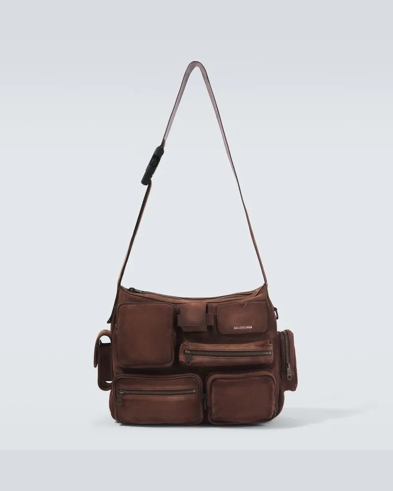 Balenciaga Messenger Bag Superbusy aus Veloursleder Braun
