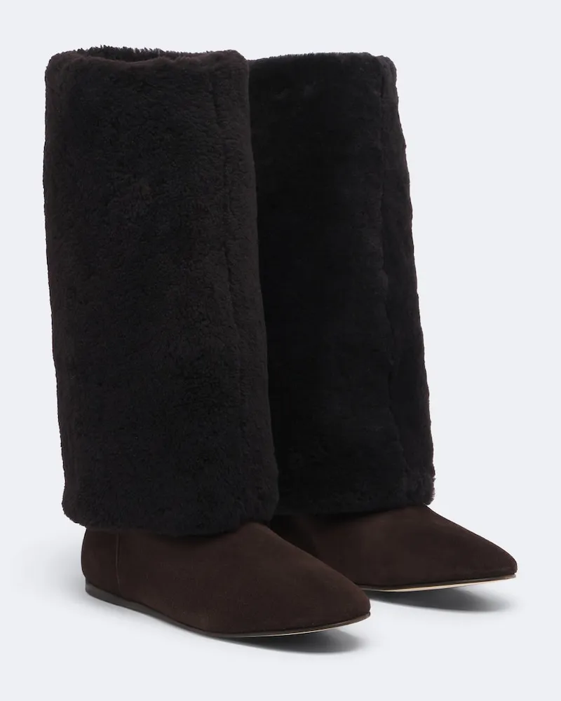 Yves Salomon Stiefel aus Shearling und Veloursleder Braun
