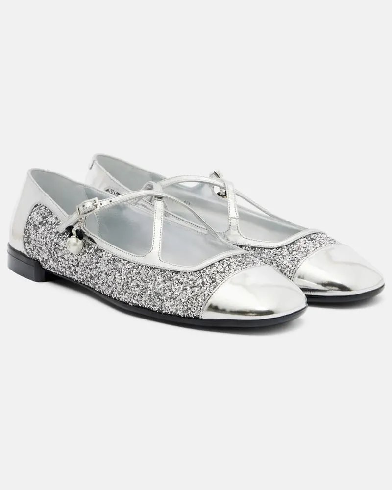 Jimmy Choo Ballerinas Eleri aus Leder mit Glitter Silber