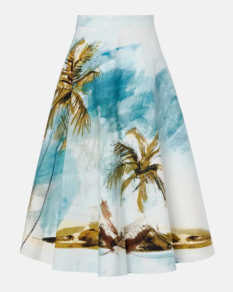 Oscar de la Renta Midirock aus Popeline aus einem Baumwollgemisch Blau
