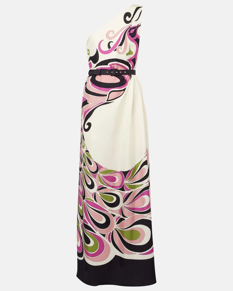 La DoubleJ Bedrucktes Maxikleid Roy aus Seiden-Twill Weiß