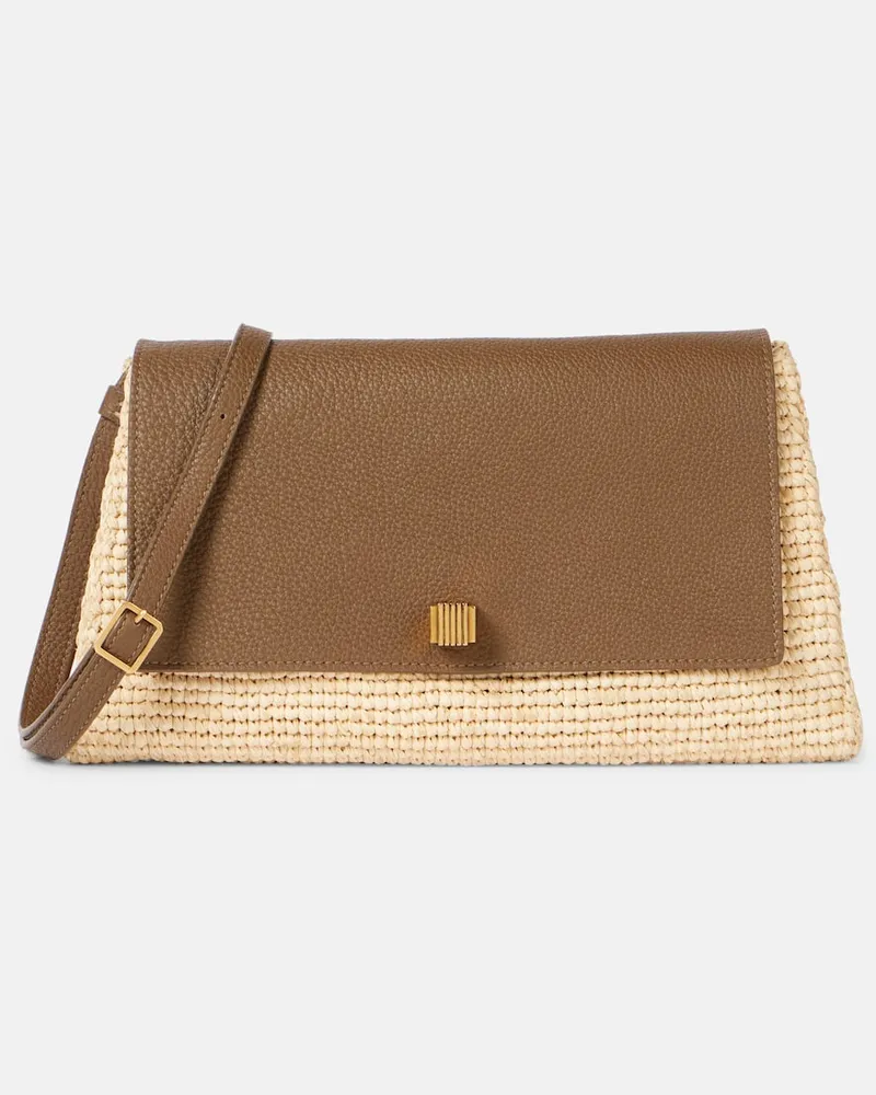 KHAITE Schultertasche Audrey aus Raffiabast und Leder Beige