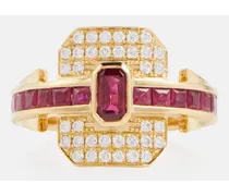 Ring Shield aus 18kt Gelbgold mit Diamanten und Rubinen